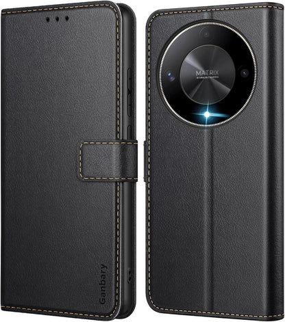 Honor Magic6 Lite Handyhülle Leder Klapphülle Schwarz