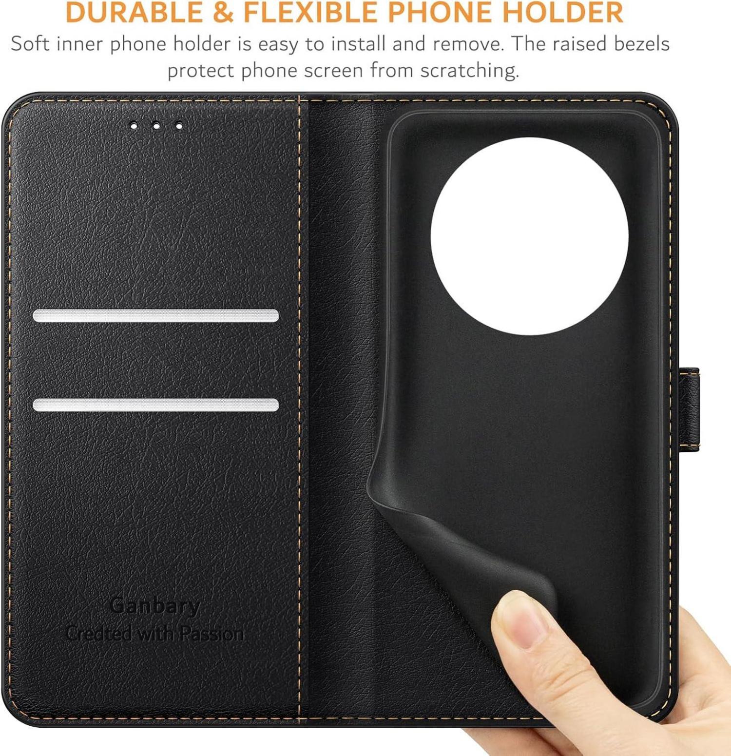 Handyhülle für Honor Magic6 Lite Premium Leder Klapphülle Schwarz