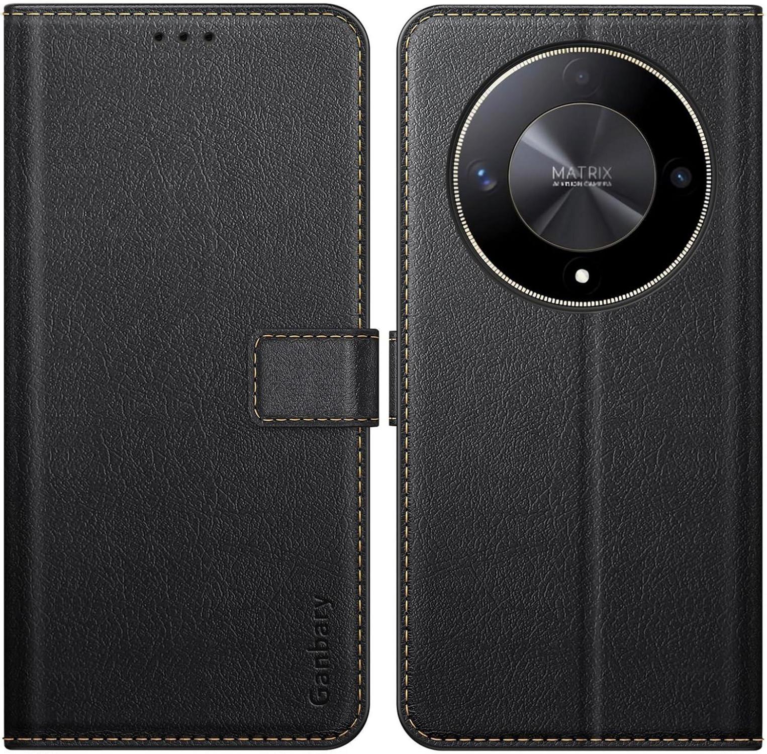 Honor Magic6 Lite Handyhülle Leder Klapphülle Schwarz