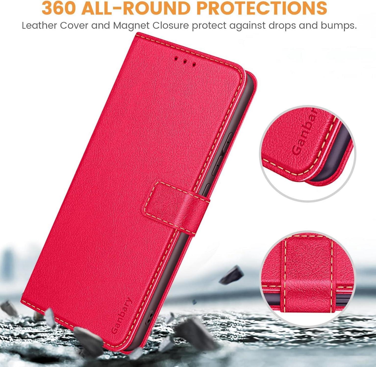 Honor Magic6 Lite Handyhülle Leder Klapphülle Rot Standfunktion