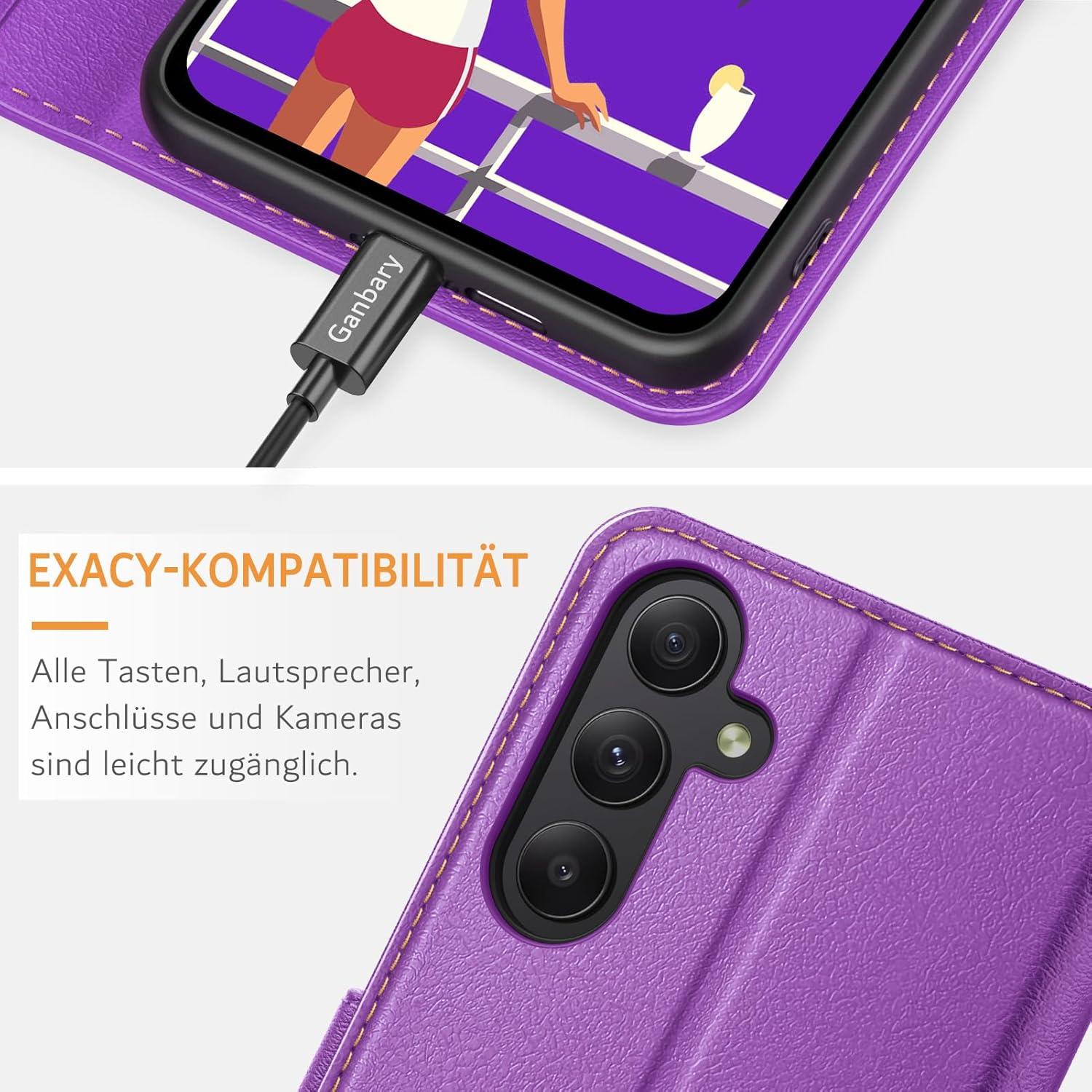 Samsung Galaxy A55 5G Handyhülle Leder Klapphülle Violett mit Standfunktion