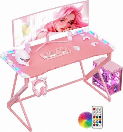 Gaming Schreibtisch LED 100x60 cm Z Rahmen Kohlefaseroberfläche