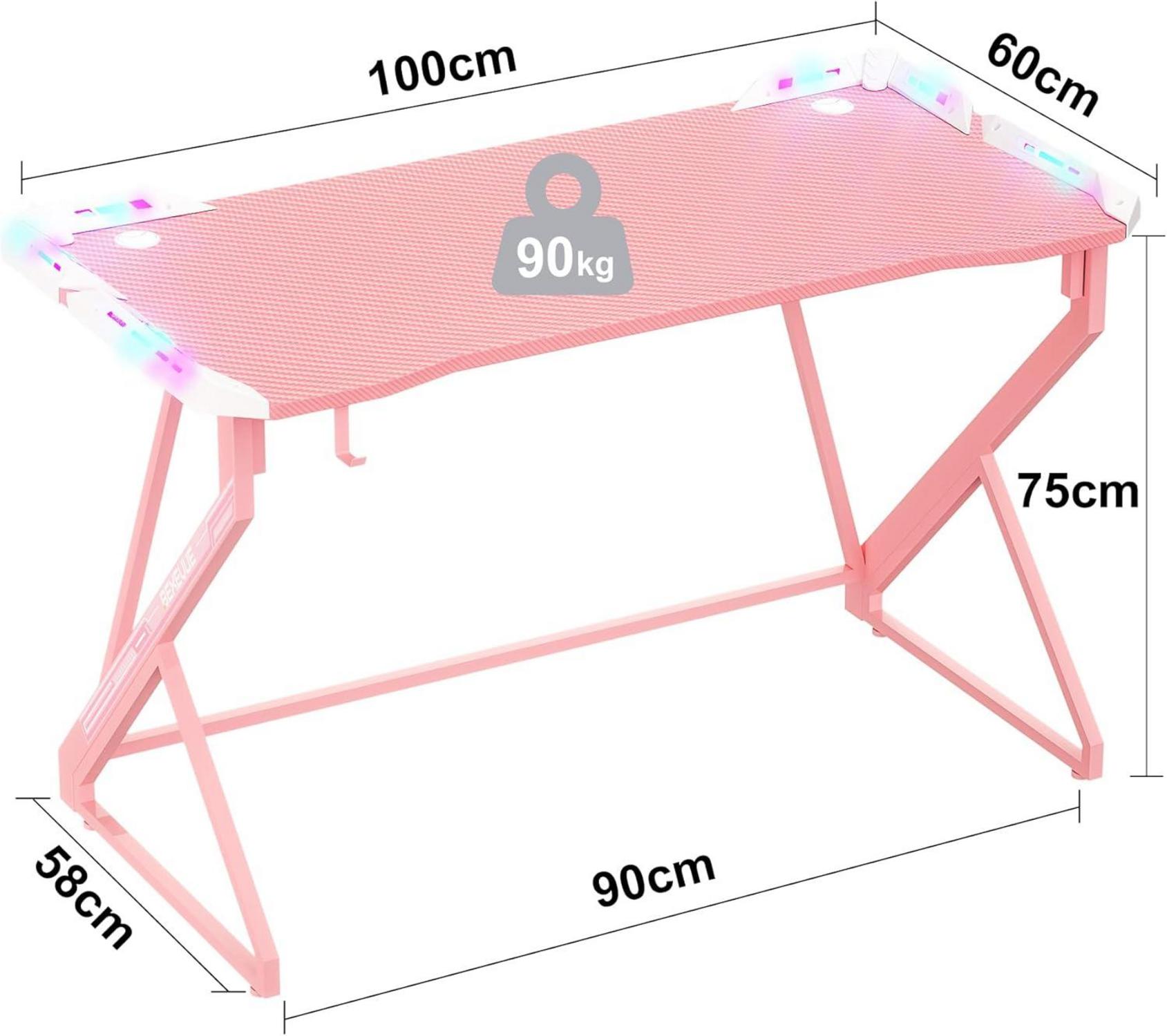 Gaming Schreibtisch LED 100x60 cm Z Rahmen Kohlefaseroberfläche