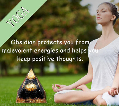 Obsidian Orgonit Pyramide Schwarzer Stein Kristalle Lotus positiv Spirituell
