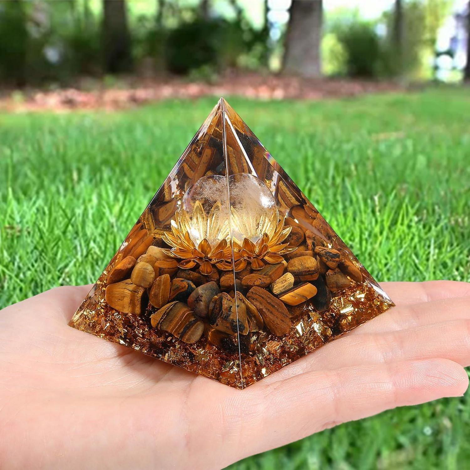 Tigerauge Stein Pyramide Orgonit Kristalle Lotus Positive Energie