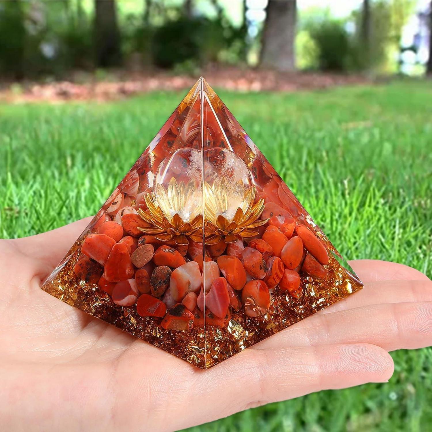Kristall Pyramide Orgonit Karneol Rot Lotus Energie Spirituell