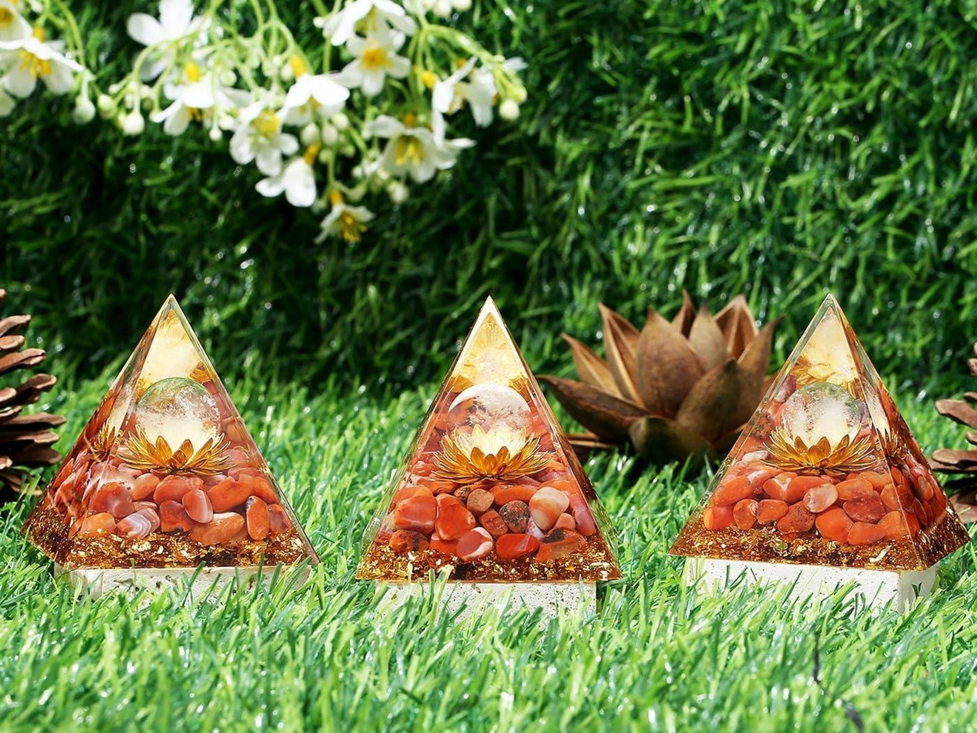 Karneol Kristall Pyramide Orgonit Rot Lotus Positive Energie