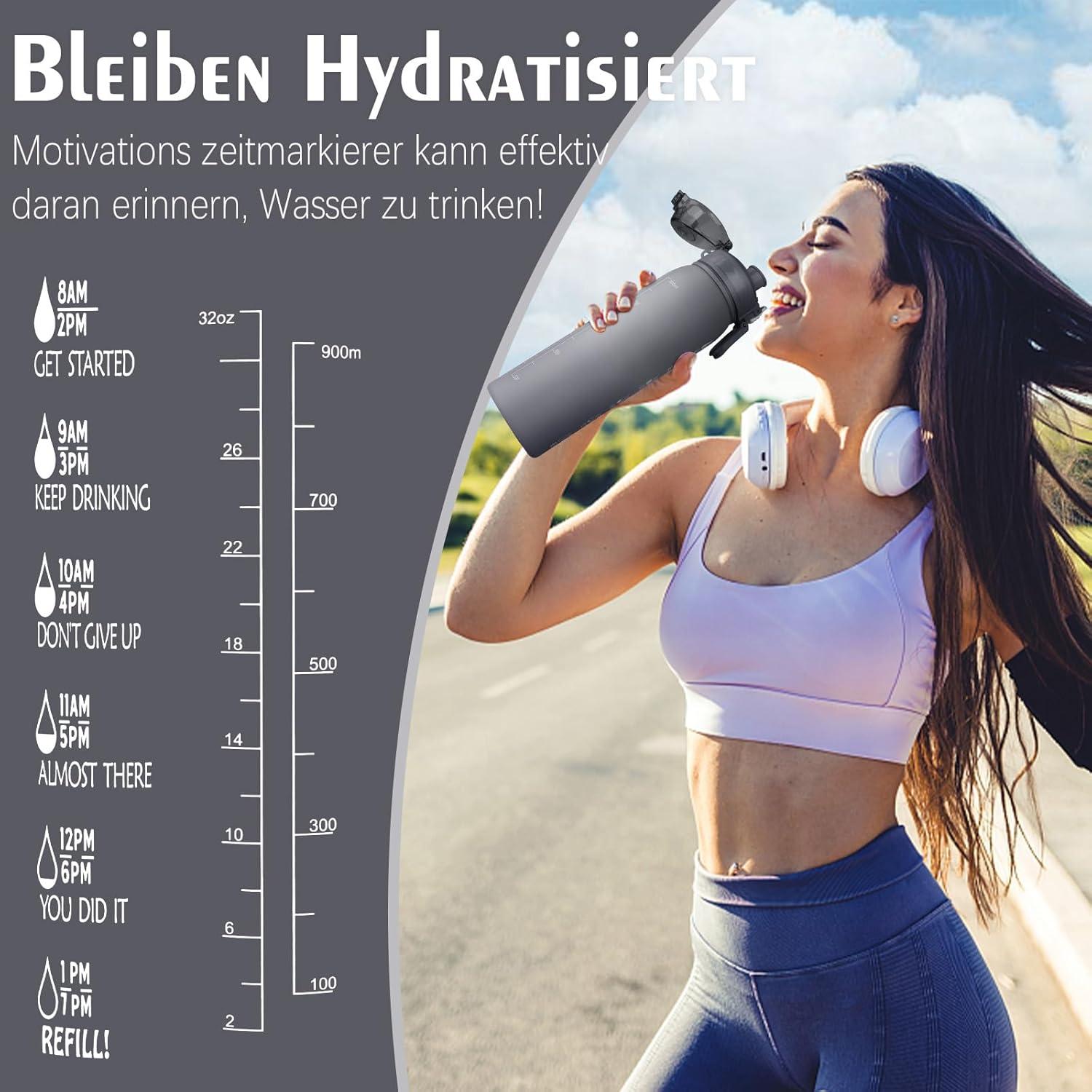 AOPREL Trinkflasche 1l BPAfrei Sport Wasserflasche Zeitmarkierung