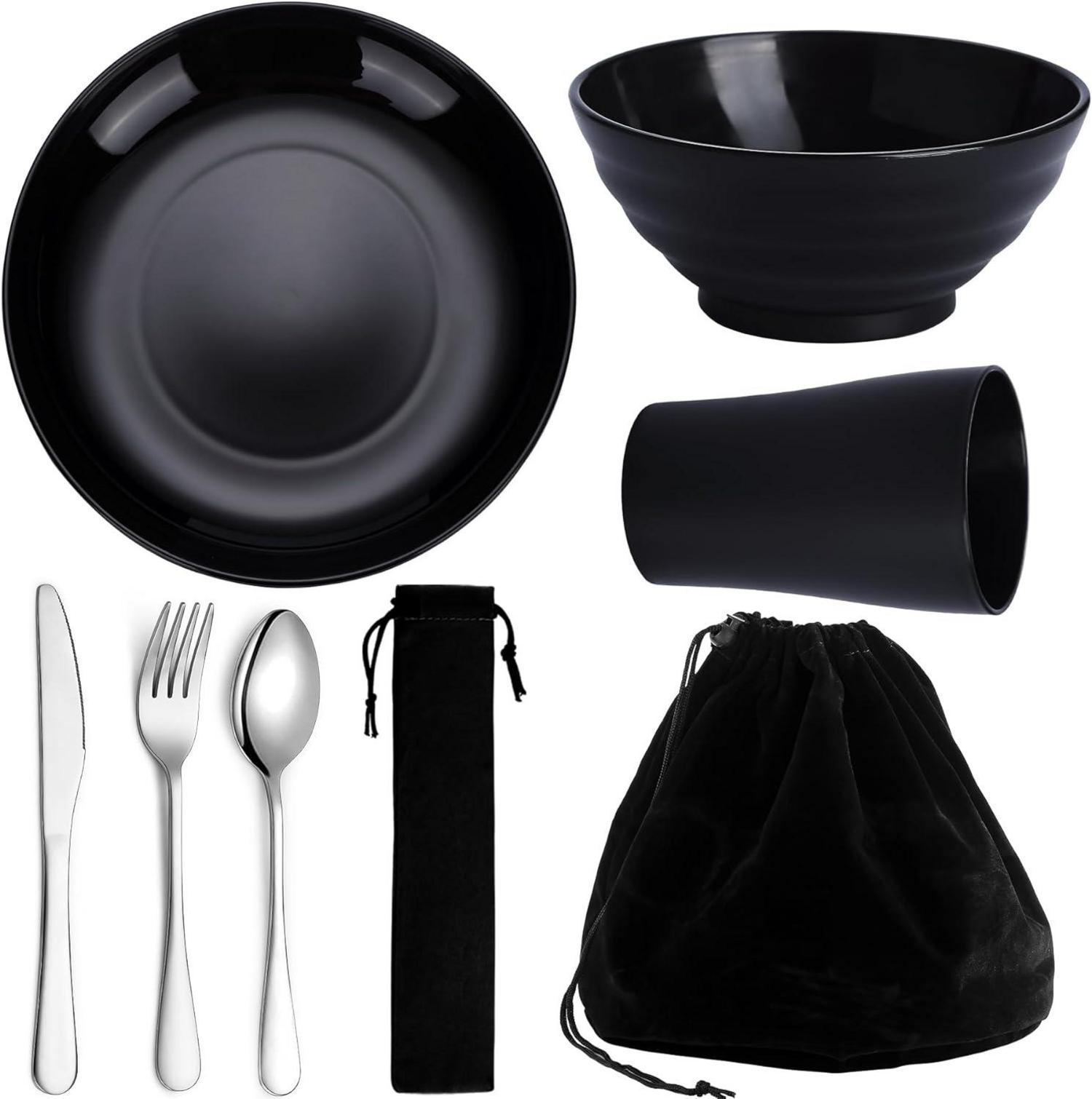 Camping Besteck Set wiederverwendbarer Becher Schalen Teller