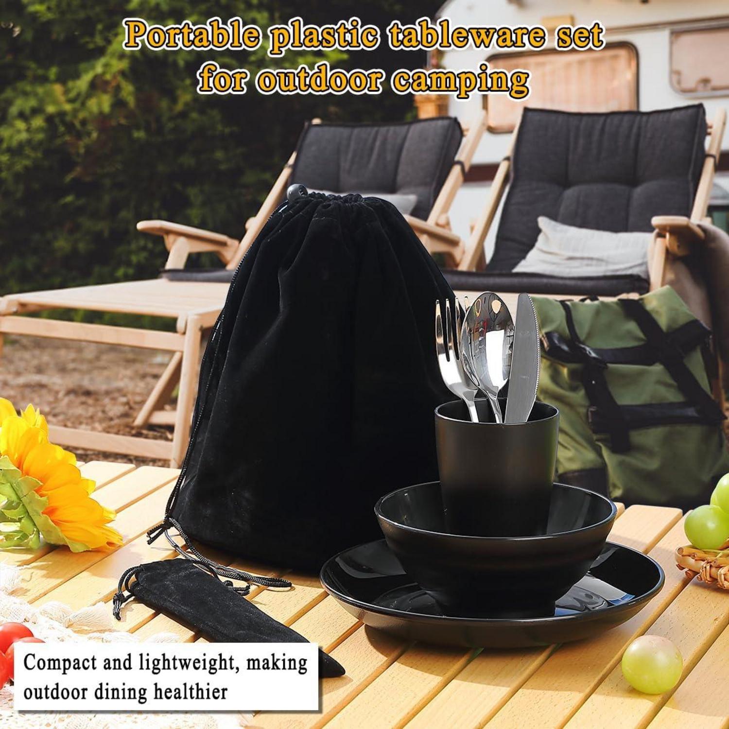 Camping Besteck Set wiederverwendbarer Becher Schalen Teller