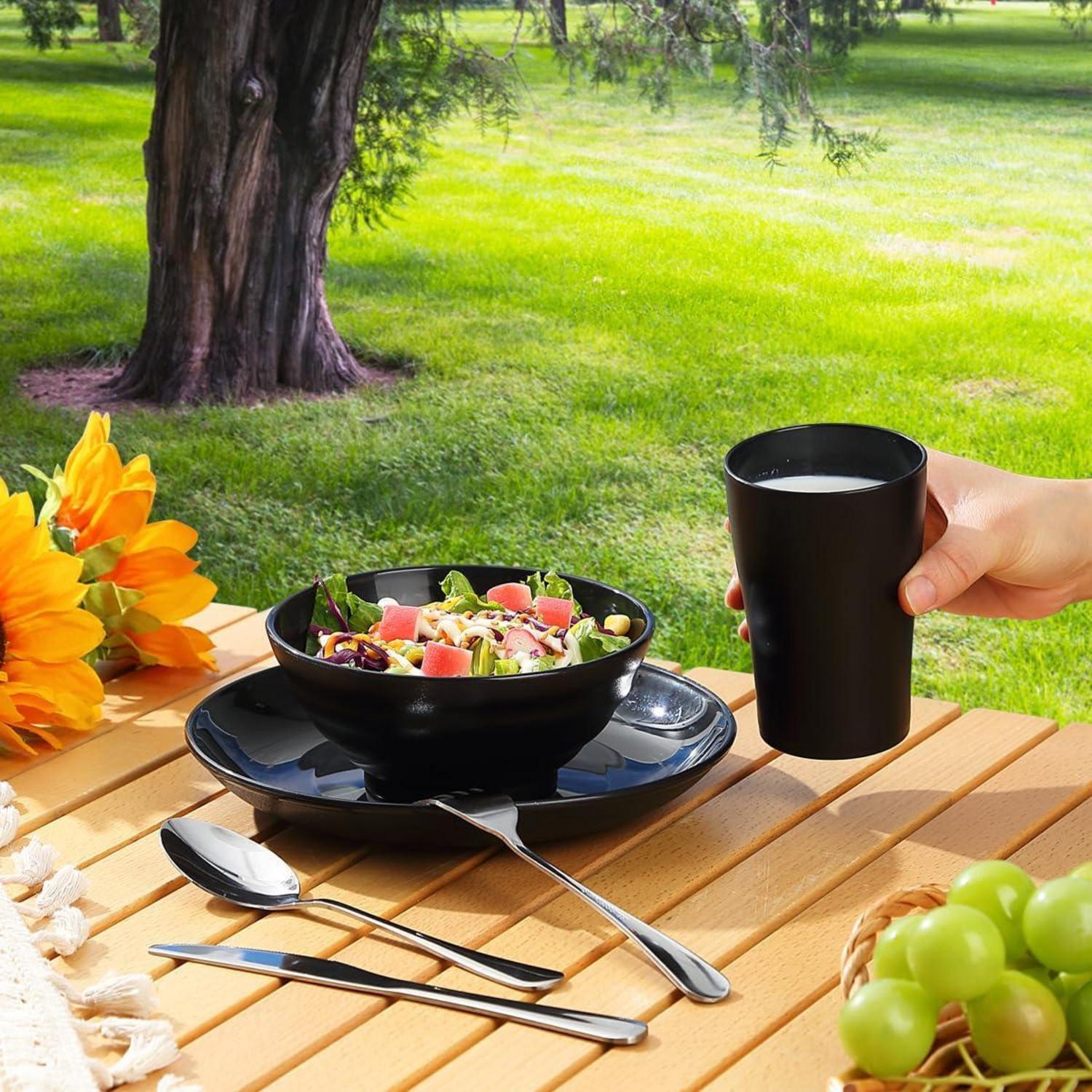 Camping Besteck Set Edelstahl Teller Becher Schalen spülmaschinenfest