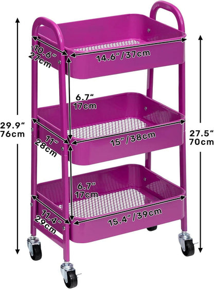 DOEWORKS 3-Etagen Metall Rollwagen Servierwagen Dunkelviolett