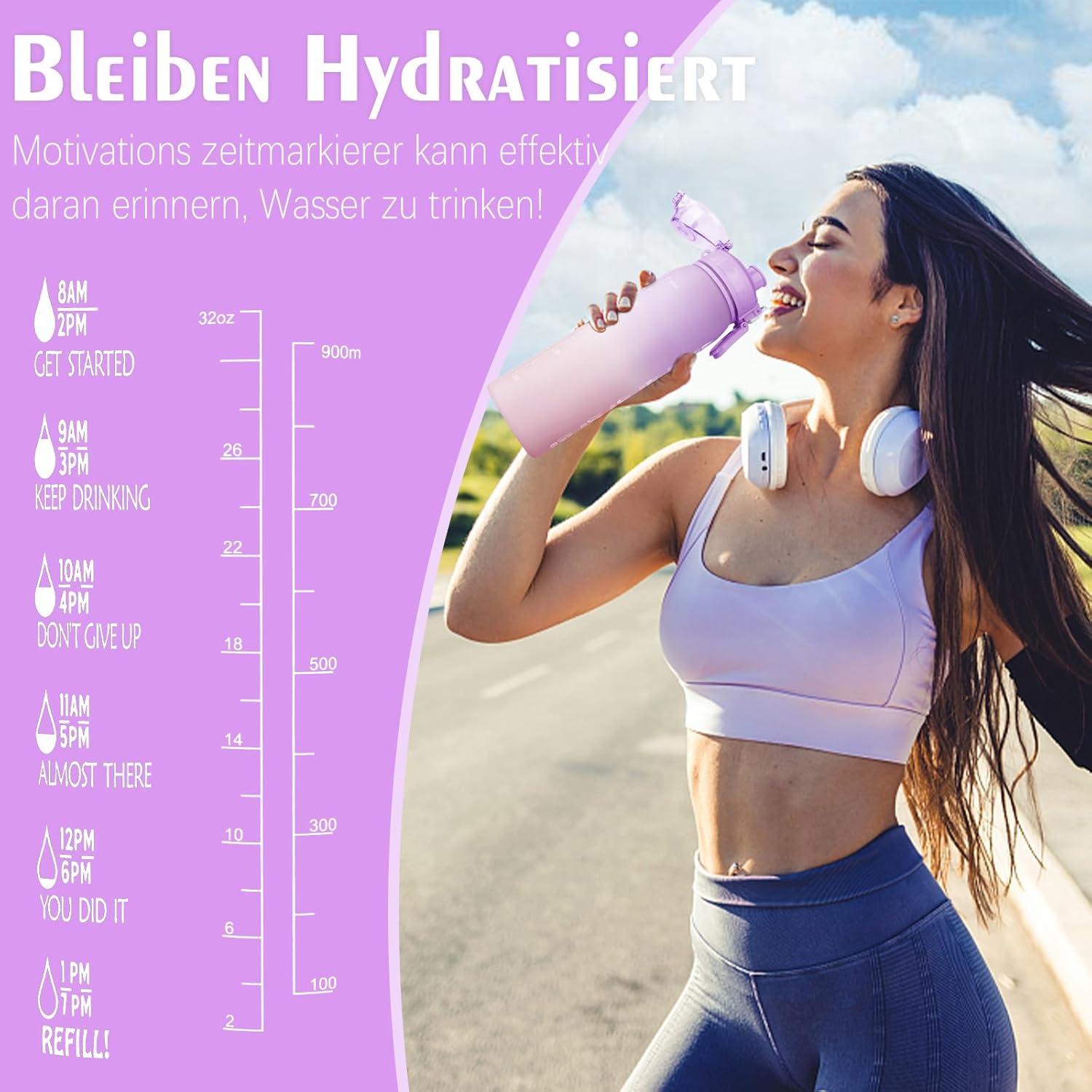 Sport Trinkflasche 1l BPA-frei Zeitmarkierung Auslaufsicher Outdoor