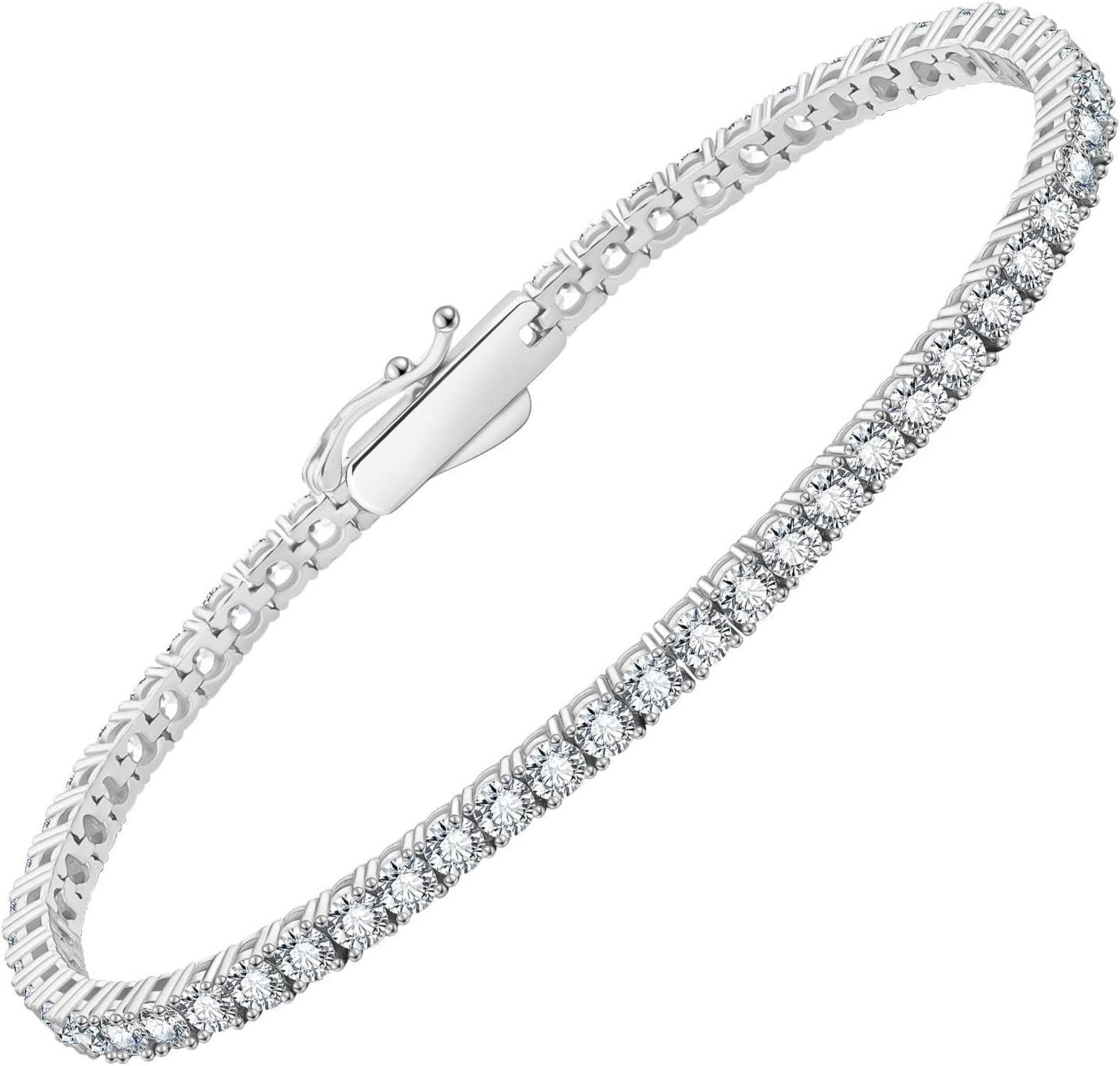 KRKC&CO Tennisarmband 925 Silber 3mm Zirkonia Kristall Armband 19cm Silber