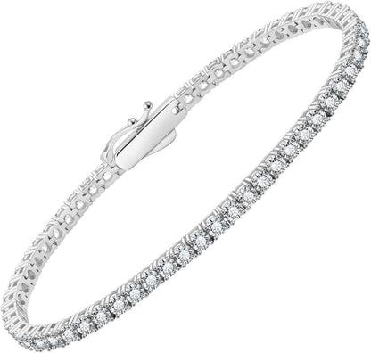 KRKC&CO Tennisarmband 925 Silber 3mm Zirkonia Kristall Armband 19cm Silber