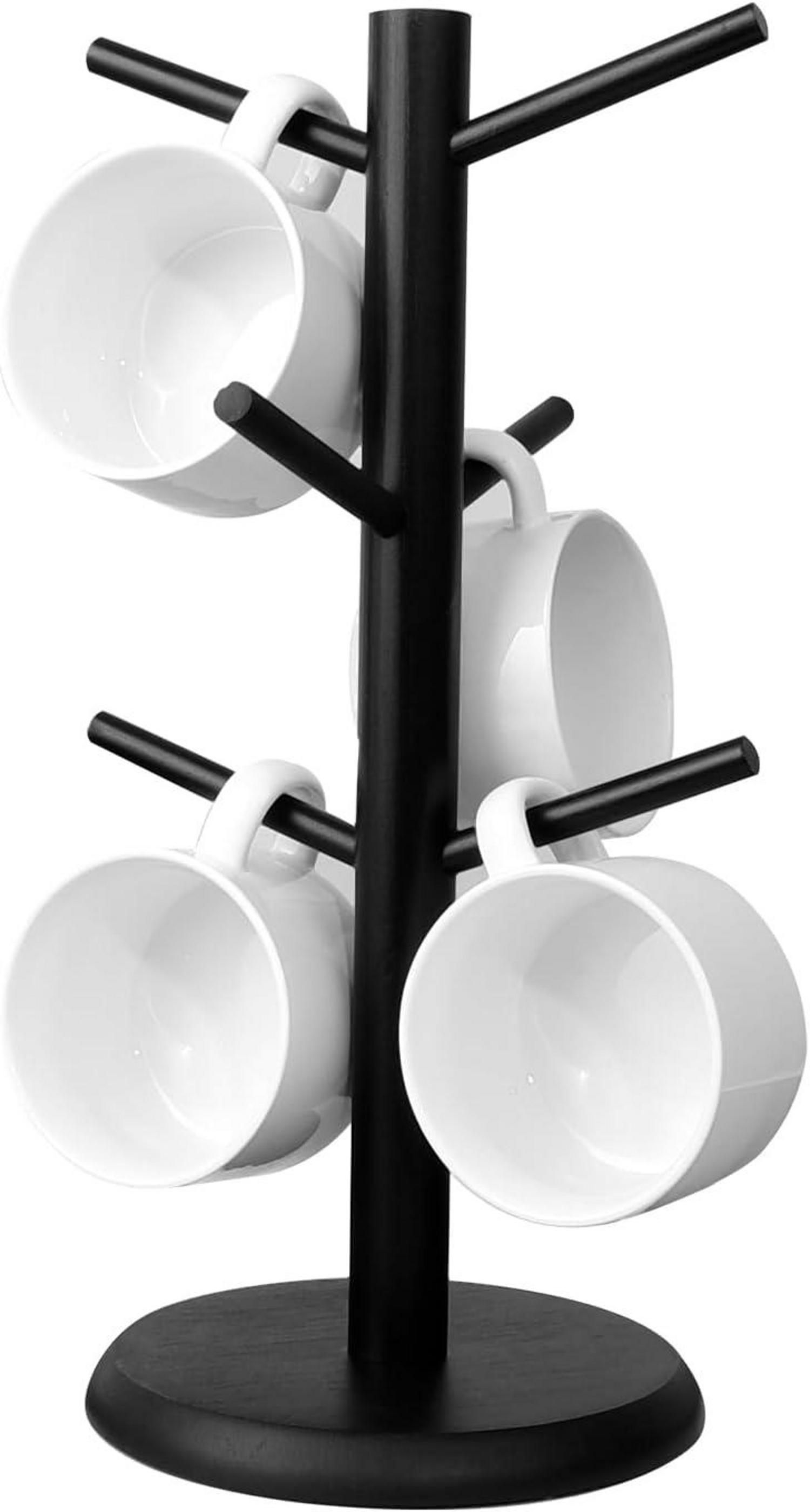 Kaffeebecherhalter aus Bambus mit 6 Haken Schwarz, Organizer