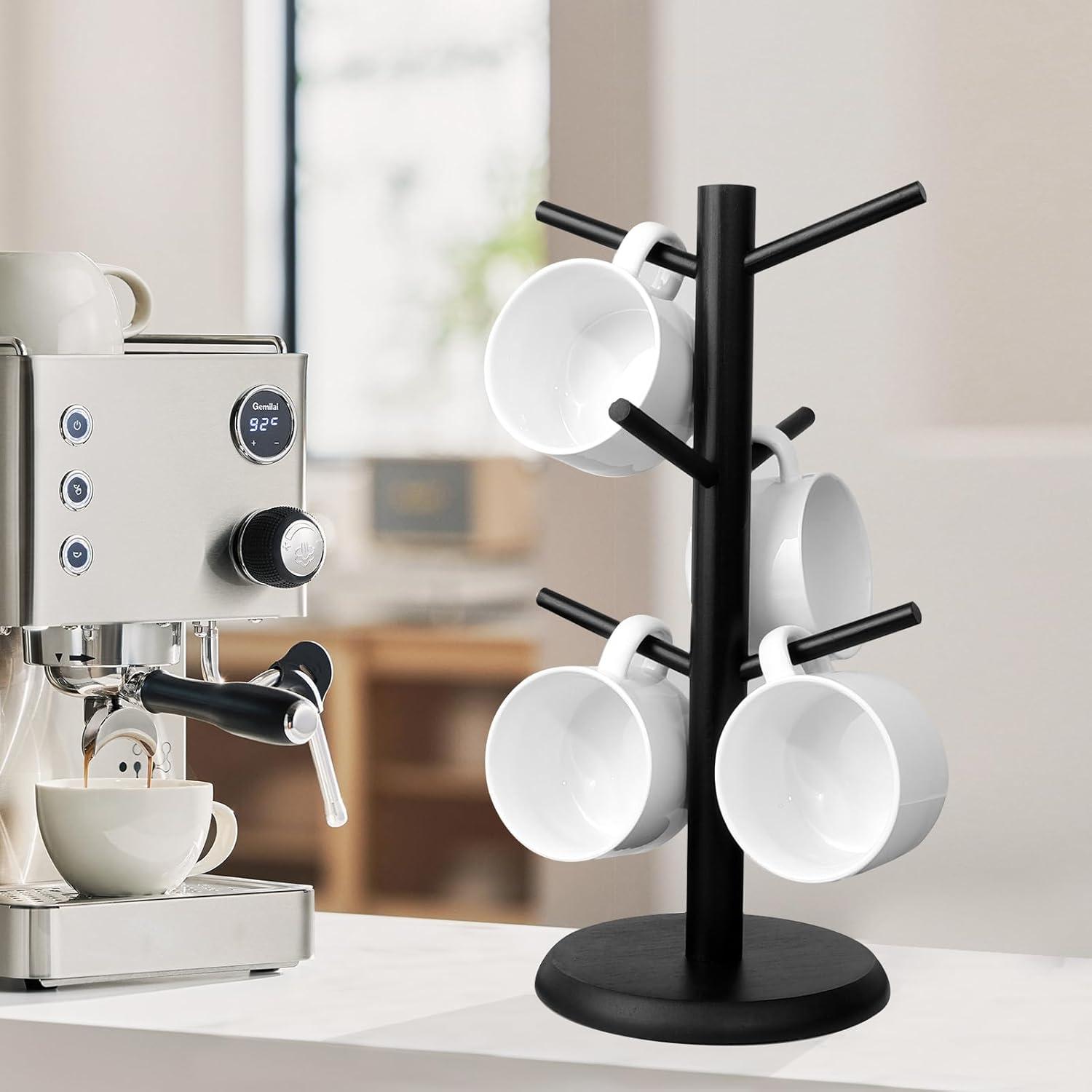 Schwarzer Bambus Kaffeetassenbaum mit 6 Haken, Becherhalter