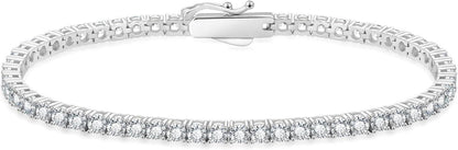 KRKC&CO Tennisarmband Silber 925 Damen Weißgold Zirkonia Iced Out 20.3cm Silbrig 3mm