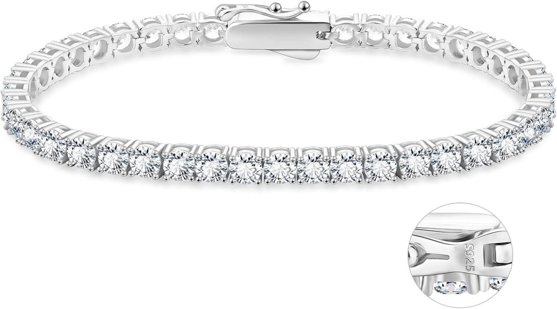 Kristall Tennisarmband Silber 925 Damen Zirkonia Iced Out 4mm 16.5cm
