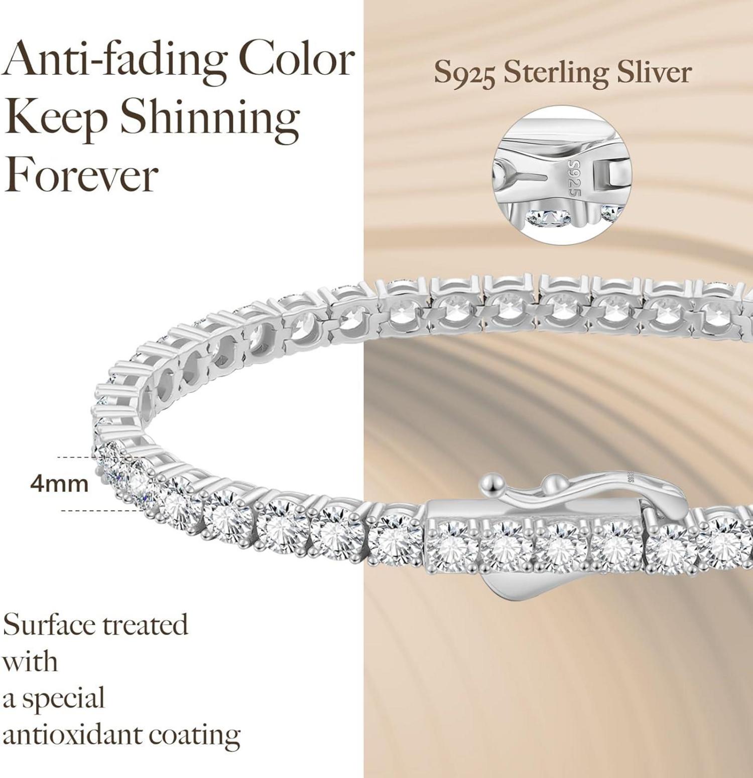 KRKC&CO Tennisarmband Silber 925, Iced Out Zirkonia Armband - Damen, 3/4mm Weißgold 14K Gold beschichtet - Geschenk für Frauen