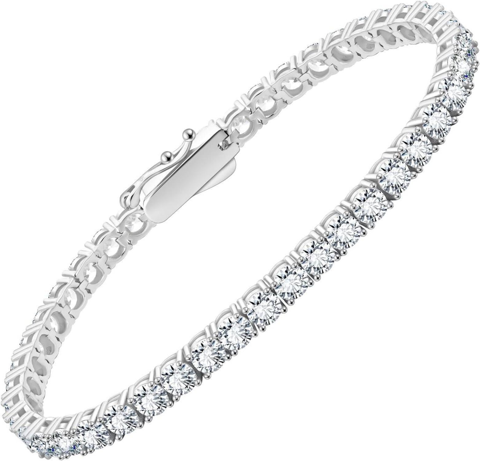KRKC&CO Tennisarmband Silber 925, Iced Out Zirkonia Armband - Damen, 3/4mm Weißgold 14K Gold beschichtet - Geschenk für Frauen