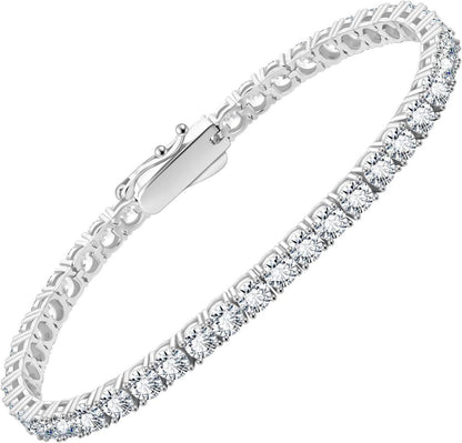KRKC&CO Tennisarmband Silber 925, Iced Out Zirkonia Armband - Damen, 3/4mm Weißgold 14K Gold beschichtet - Geschenk für Frauen