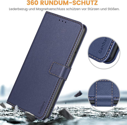 Ganbary Leder Handyhülle Samsung Galaxy A55 5G Blau Standfunktion