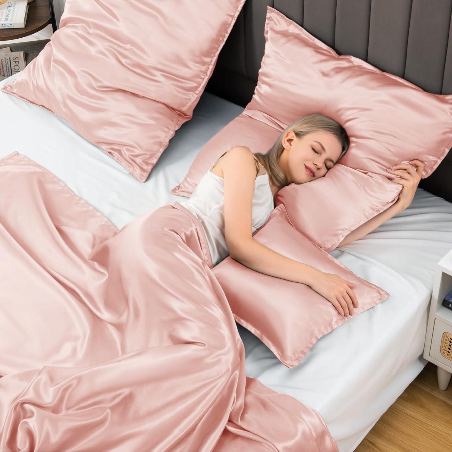 Satin Kissenbezug 65x65 Rosa 2er-Set für Haar