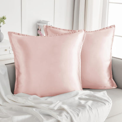 2er Satin Kissenbezug 65x65 Rosa mit Haargummis, Reißverschluss