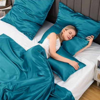 Satin Kissenbezug 60x60 Petrol Weich Seide Pflege Haar Haut
