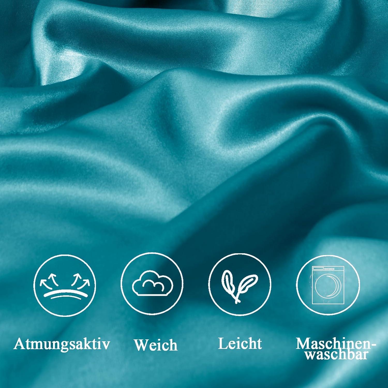 Satin Kissenbezug 60x60 Petrol mit Haargummis, Pflege für Haar & Haut