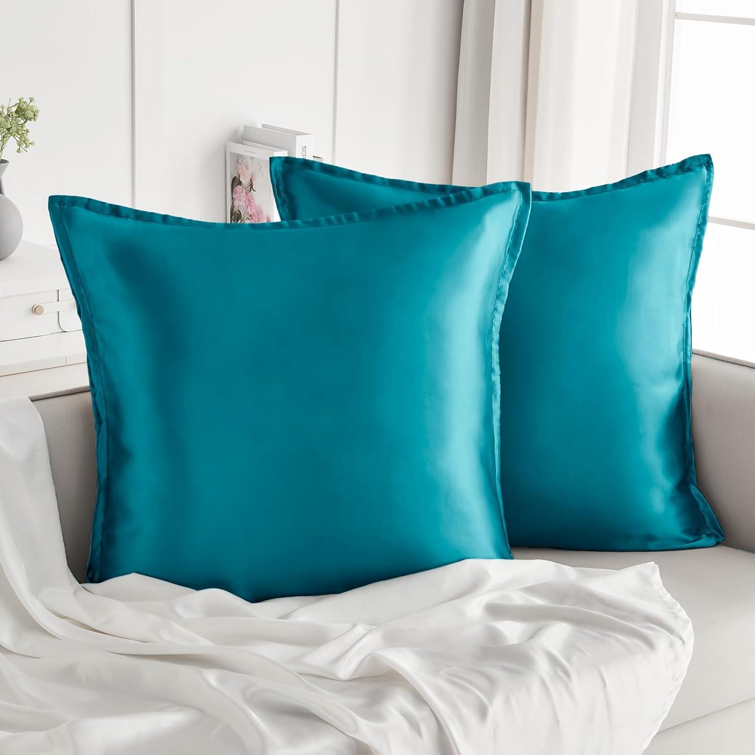 Satin Kissenbezug 2er-Set 60x60 Petrol inkl. Haargummis & Reißverschluss