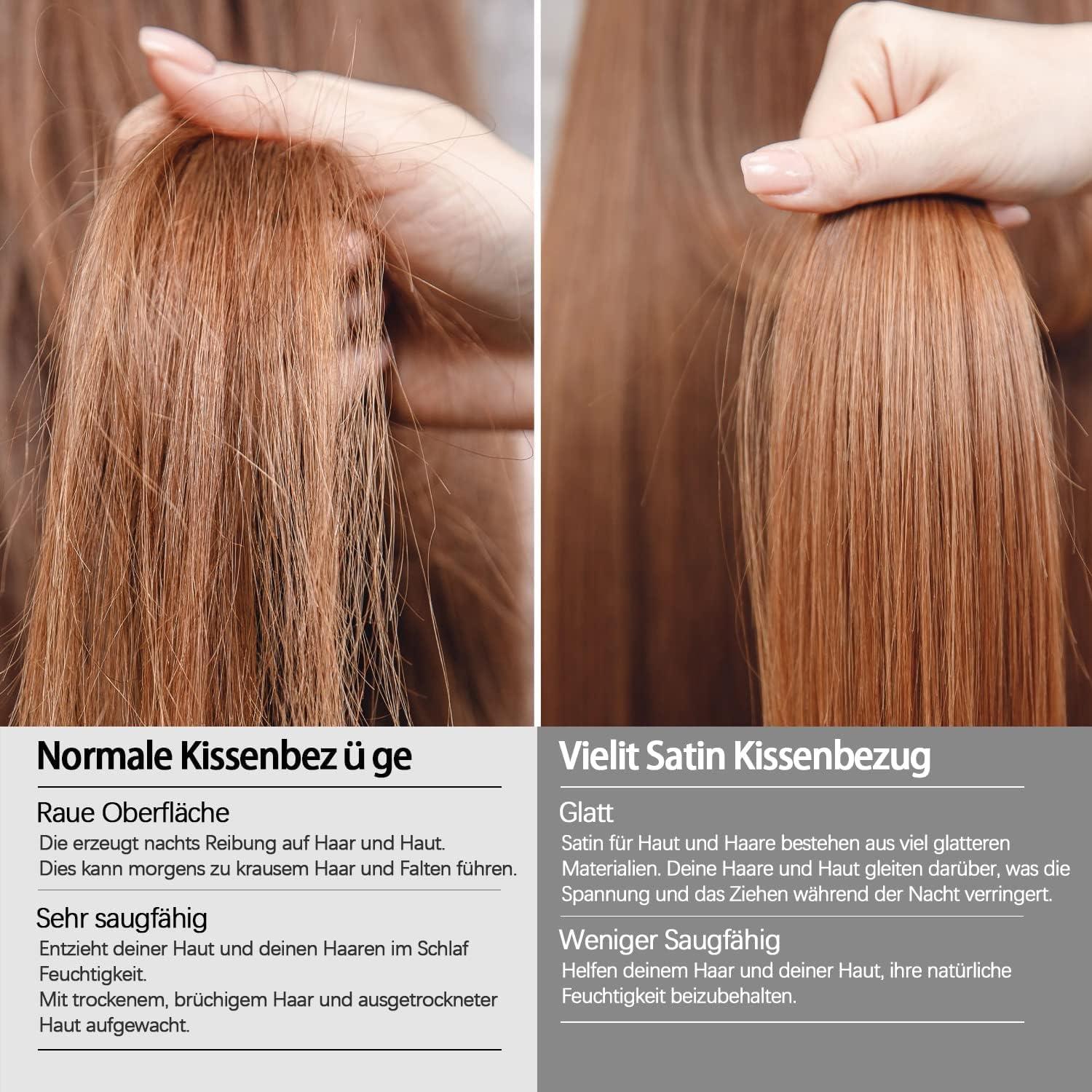 Satin Kissenbezug 65x65 Petrol 2er Set Haargummis Pflege Skin Hair