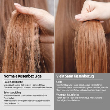 Satin Kissenbezug 65x65 Petrol 2er Set Haargummis Pflege Skin Hair