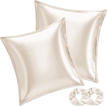 Satin Kissenbezug Beige 65x65 Set mit Haargummis