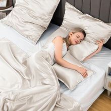 Satin Kissenbezüge 65x65 2er-Set Beige mit Haargummis und