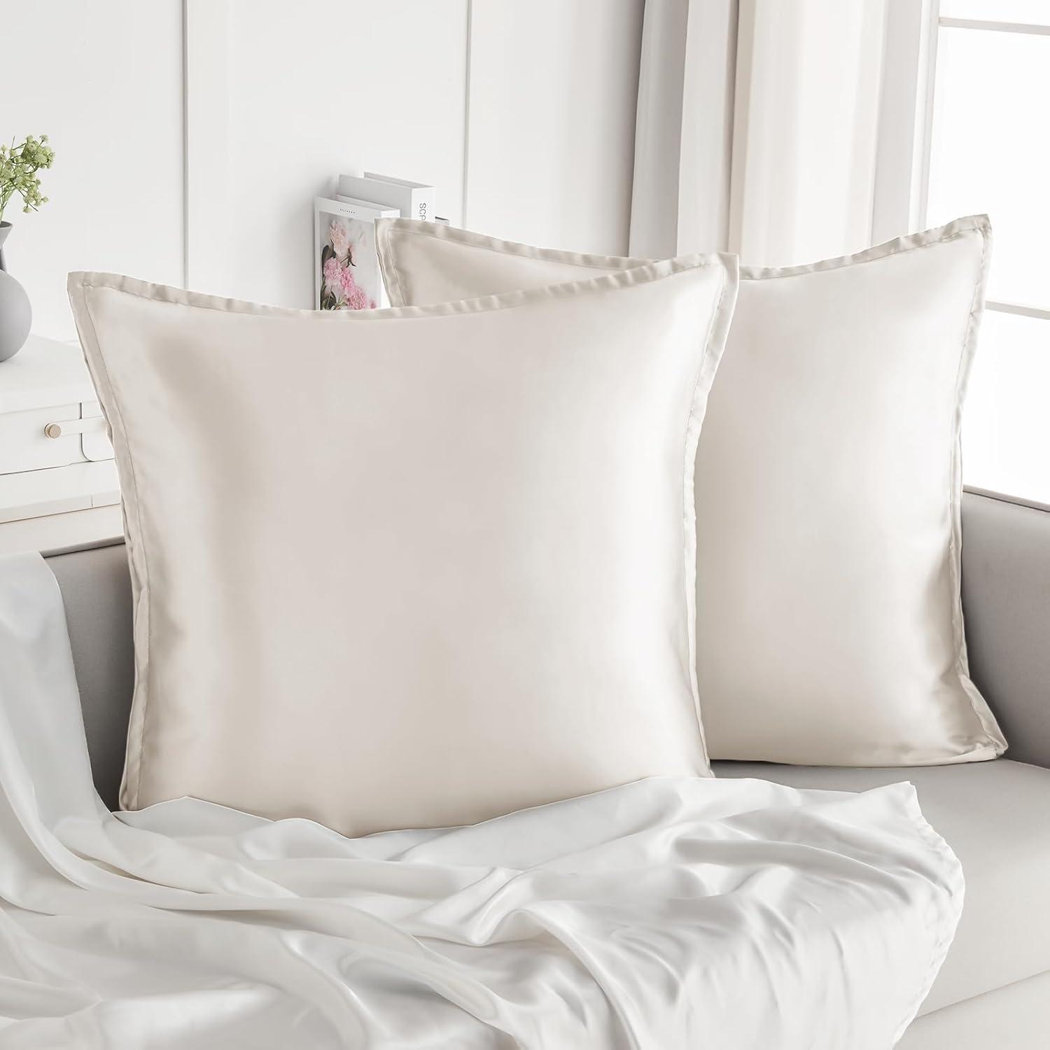 Satin Kissenbezug 2er Set 65x65 Beige mit Haargummis, Hautpflege & Haarschutz