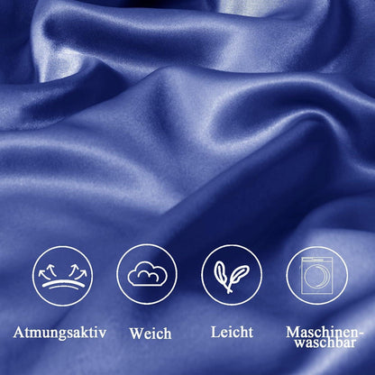 Satin Kissenbezüge 65x65 Dunkelblau 2er Set mit Haargummis