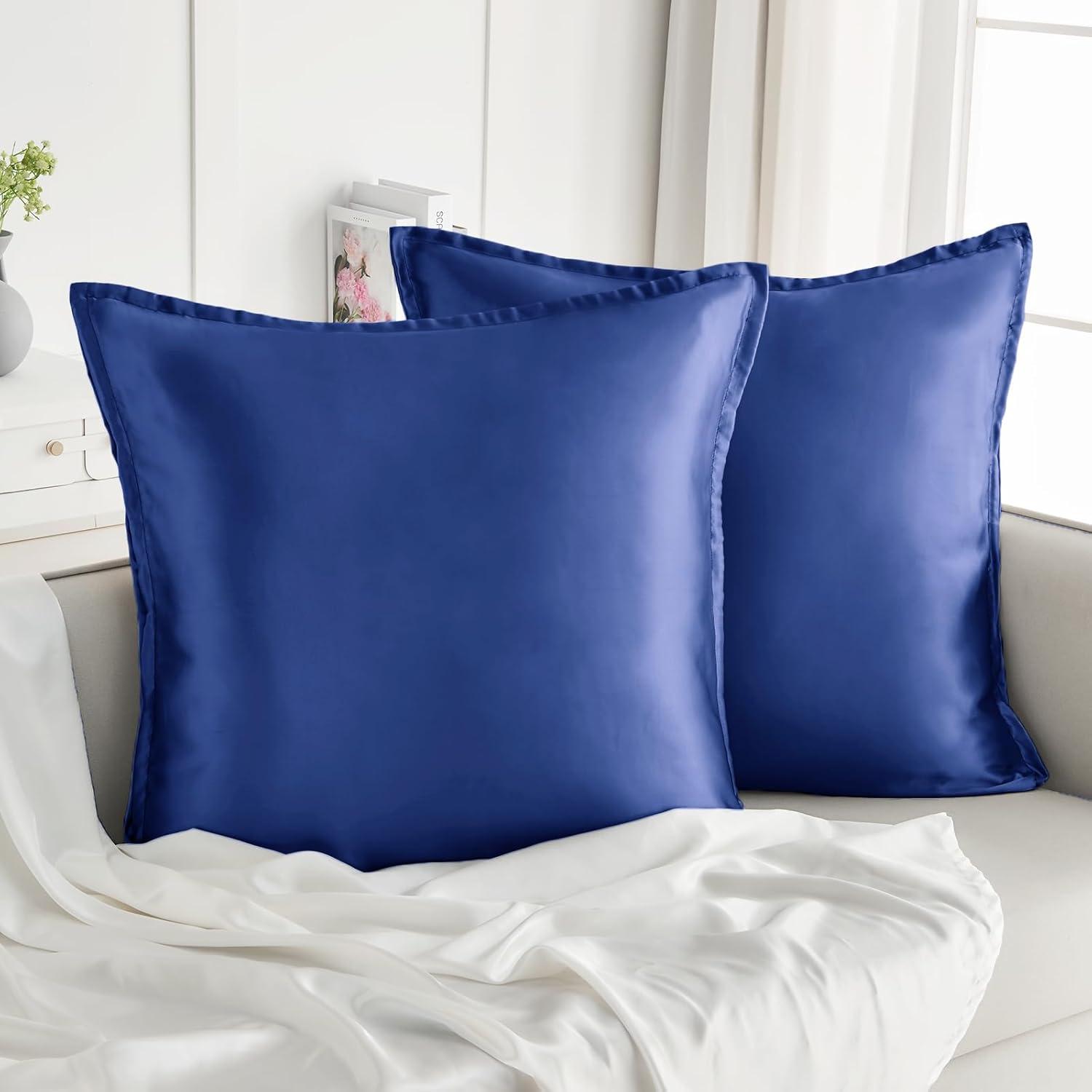 2er Satin Kissenbezug 65x65 Dunkelblau Haar Hautpflege Reißverschluss 2