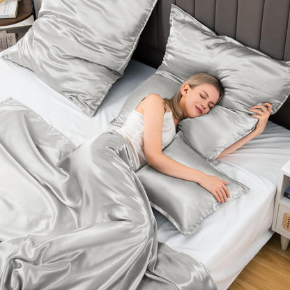 Satin Kissenbezug Set 60x60 Hellgrau Reißverschluss