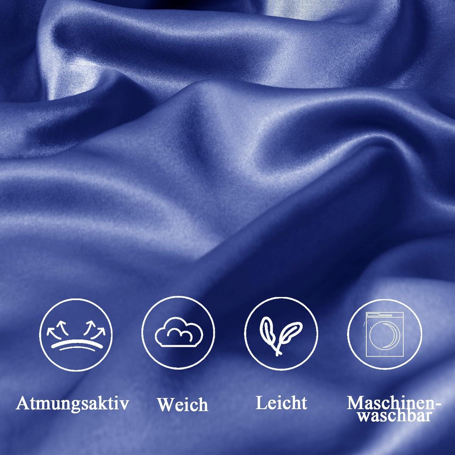 Satin Kissenbezug Set 60x60 Dunkelblau Reißverschluss Haut Haare