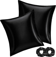 Satin Kissenbezug 2er Set Schwarz 60x60 Haarschutz Reißverschluss