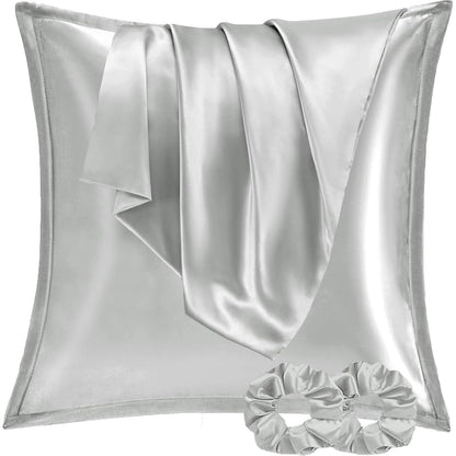 Satin Kissenbezug 65x65 Hellgrau 2 Stück Haut Haar 2