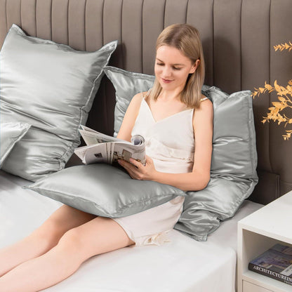 Satin Kissenbezug 65x65 Hellgrau 2 Stück Haut Haar 2
