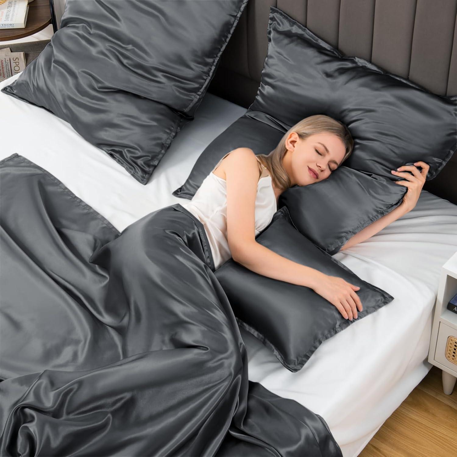 Satin Kissenbezug 65x65 Dunkelgrau 2er-Set Reißverschluss