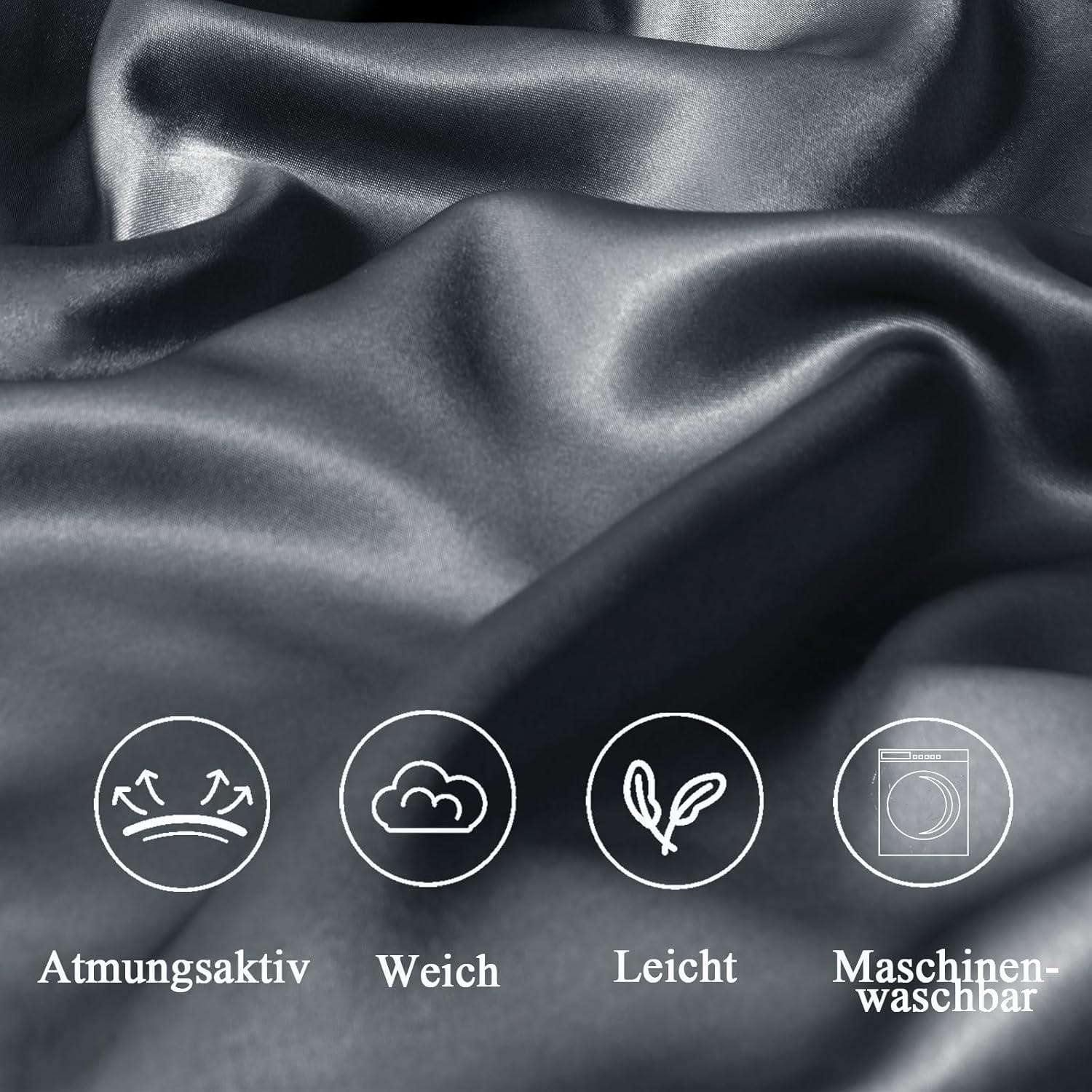 Satin Kissenbezug 65x65 Dunkelgrau 2er-Set Haargummis Reißverschluss