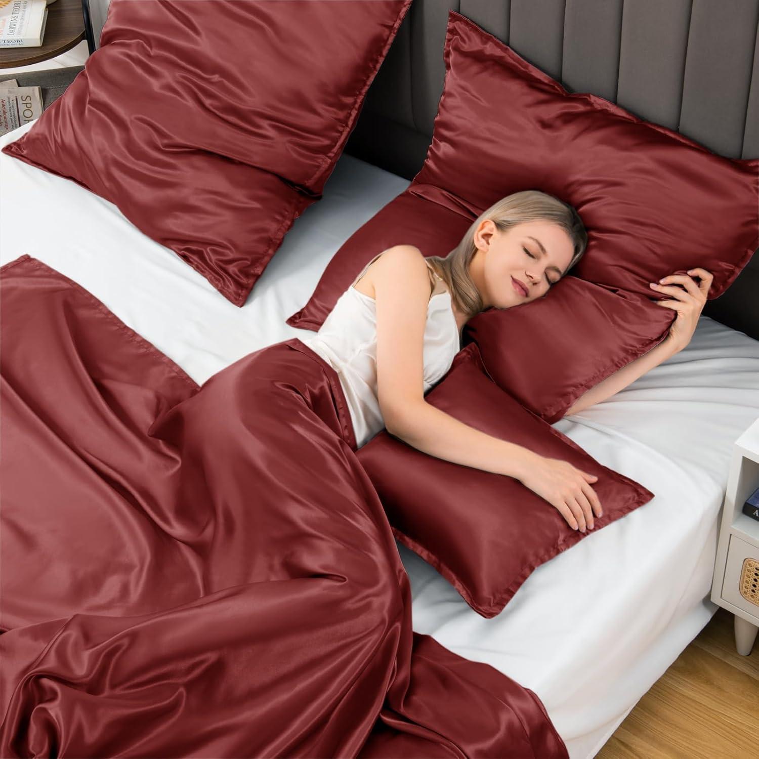 Satin Kissenbezug 65x65 Rot 2 Stück Haargummis