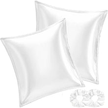 2er Set Satin Kissenbezug 65x65 Weiß mit Haargummis
