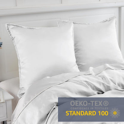 2er Set Satin Kissenbezug 65x65 Weiß mit Haargummis