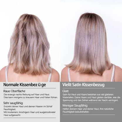 2er Set Satin Kissenbezug 65x65 Weiß mit Haargummis